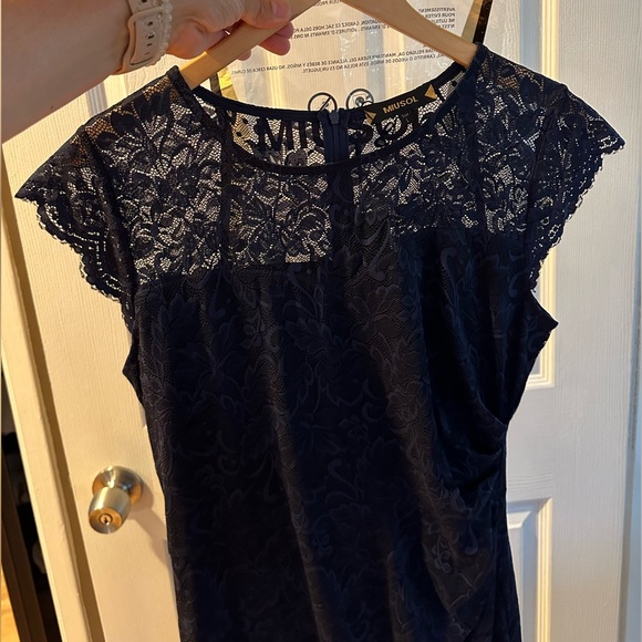 🎉3xHP🎉 🆕 Miusol Ruffle Trim Lace Cocktail Dress - Navy Blue - Size L (8/10) - Picture 3 of 15